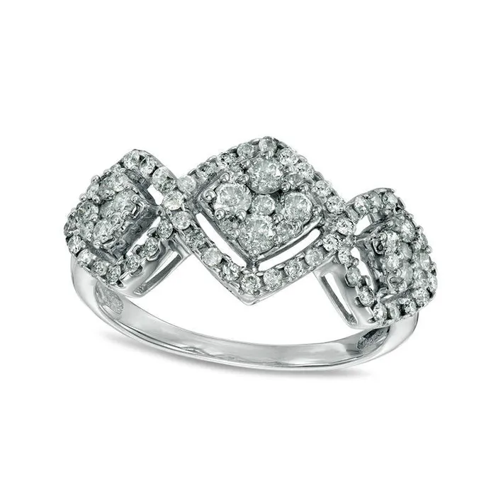 Rings Goldia 075 CT TW Composite Natural Diamond Tilted Cushion Frame Three Stone Ring in Solid 10K White Gold Rings Goldia 075 CT TW Composite Natural Diamond Tilted Cushion Frame Three Stone Ring in Solid 10K White Gold