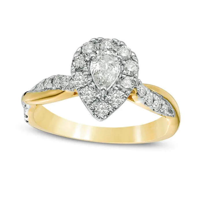 Rings Goldia 088 CT TW PearShaped Natural Diamond Frame Twist Shank Engagement Ring in Solid 10K Yellow Gold Rings Goldia 088 CT TW PearShaped Natural Diamond Frame Twist Shank Engagement Ring in Solid 10K Yellow Gold