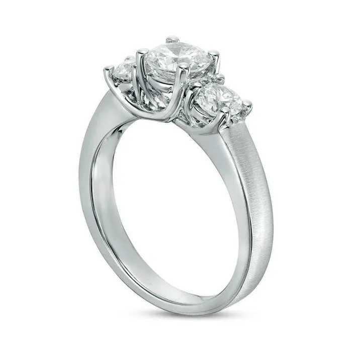 Rings Goldia 15 CT TW Natural Diamond Three Stone SatinFinish Engagement Ring in Solid 14K White Gold Rings Goldia 15 CT TW Natural Diamond Three Stone SatinFinish Engagement Ring in Solid 14K White Gold