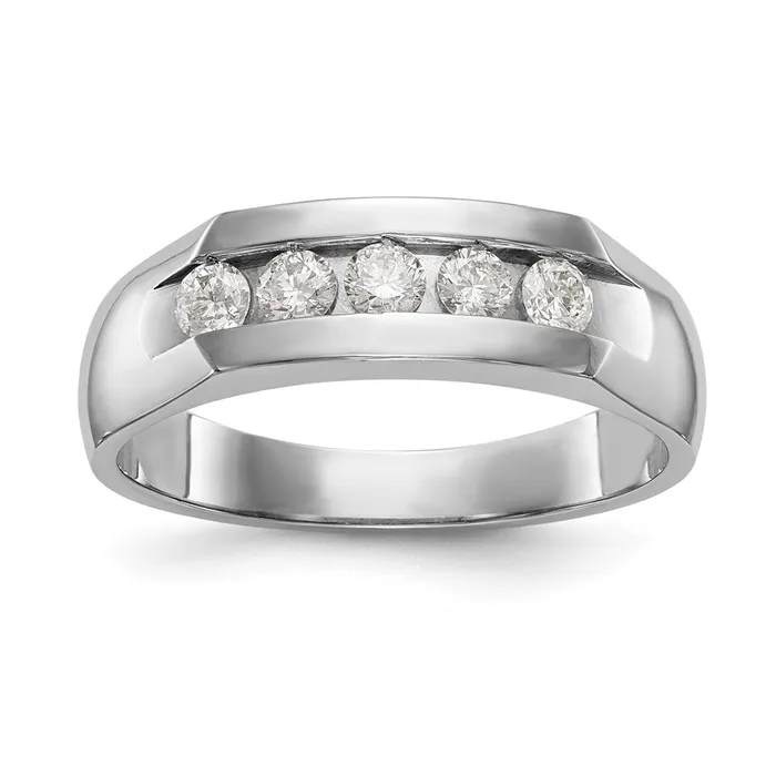 Rings Goldia 14K White Gold 5Stone Real Diamond Mens Channel Band