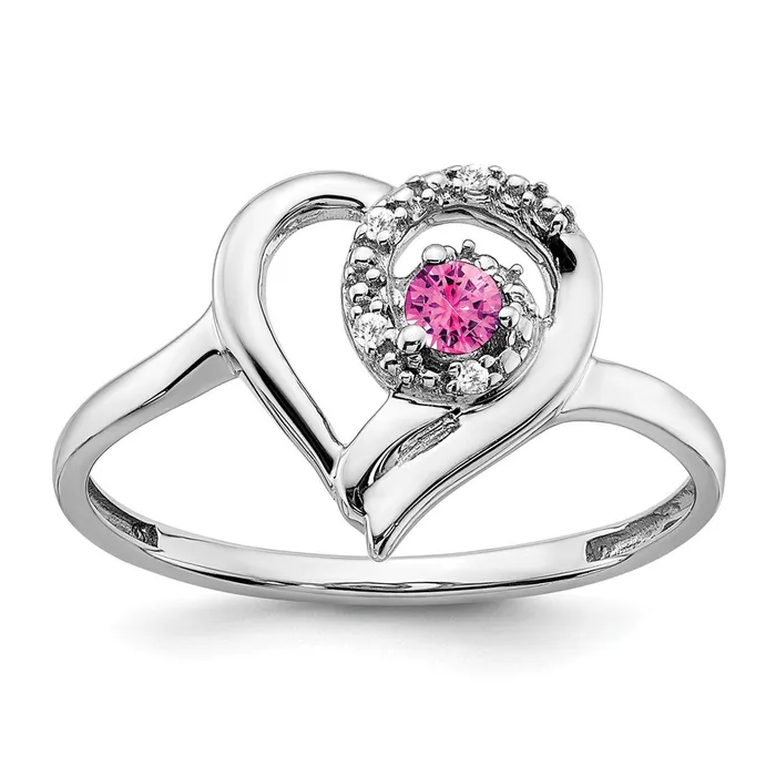 Rings Goldia 14k White Gold Created Pink Sapphire and Real Diamond Heart Ring Rings Goldia 14k White Gold Created Pink Sapphire and Real Diamond Heart Ring