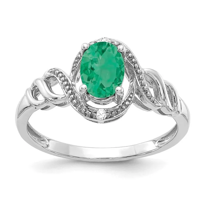 Rings Goldia 14K White Gold Emerald and Real Diamond Ring