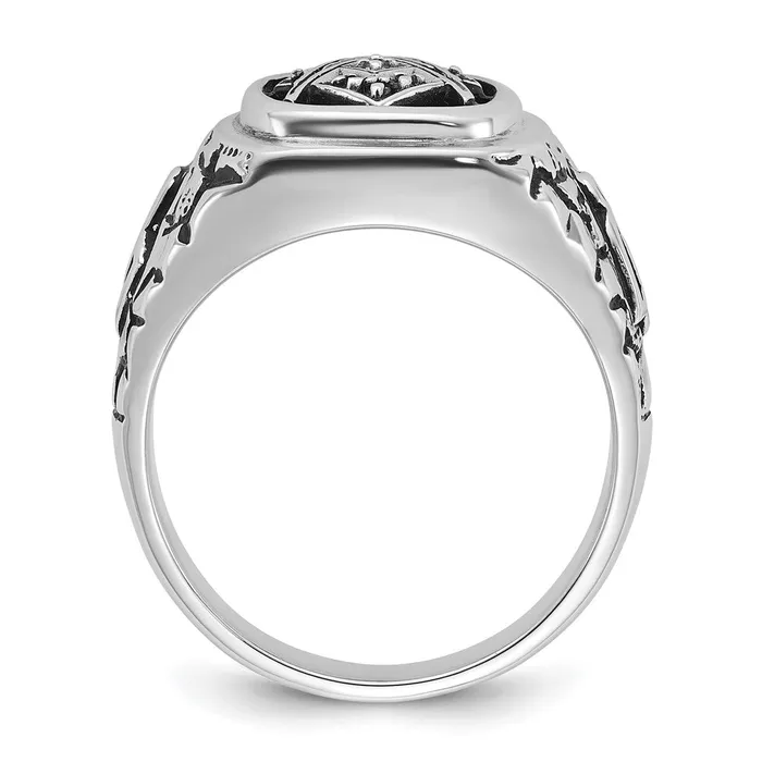 Rings Goldia 14k White Gold Mens Polished and Textured with Black Enamel and AA Quality Diamonds Masonic Ring