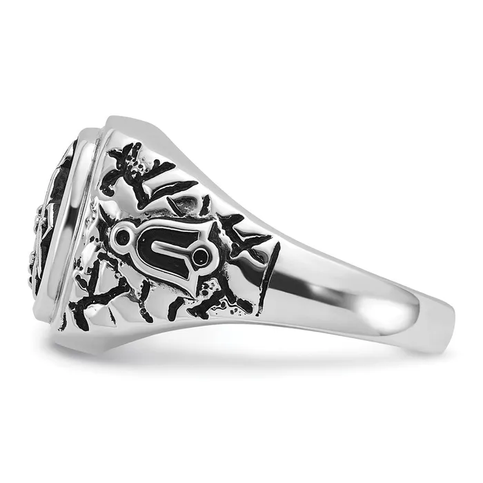 Rings Goldia 14k White Gold Mens Polished and Textured with Black Enamel and AA Quality Diamonds Masonic Ring