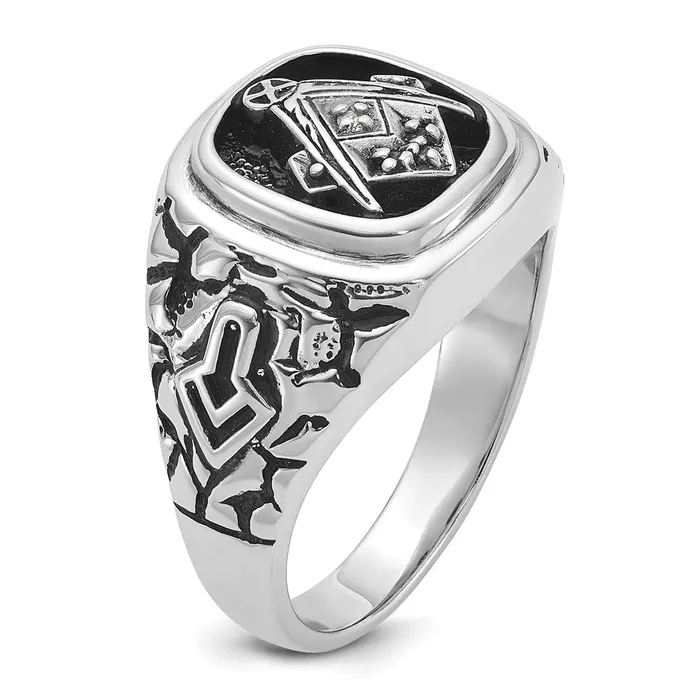 Rings Goldia 14k White Gold Mens Polished and Textured with Black Enamel and AA Quality Diamonds Masonic Ring