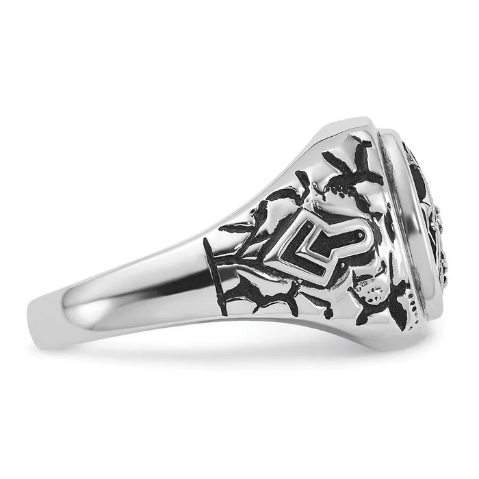 Rings Goldia 14k White Gold Mens Polished and Textured with Black Enamel and AA Quality Diamonds Masonic Ring