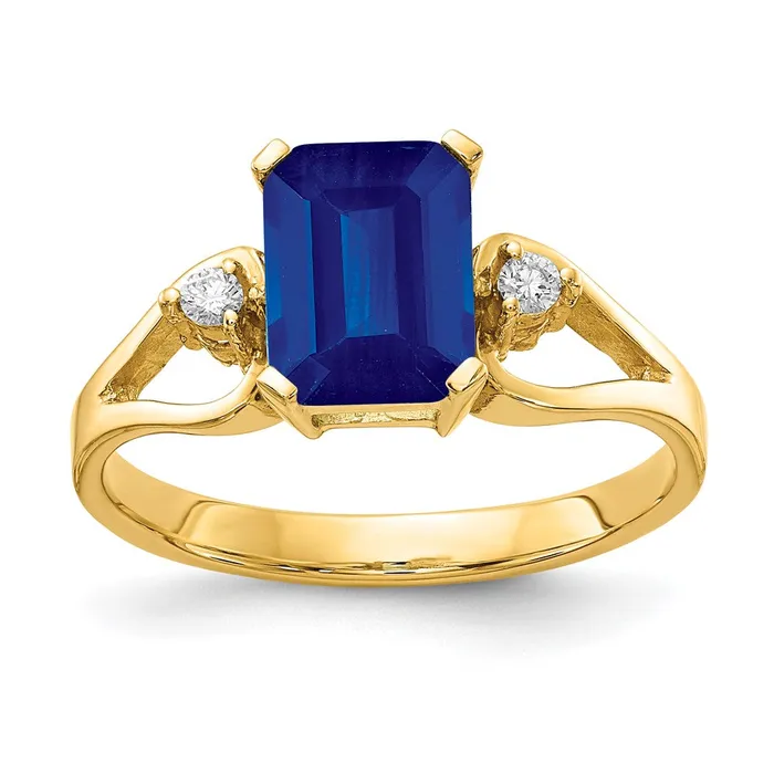 Rings Goldia 14k Yellow Gold 8x6mm Emerald Cut Sapphire VS Diamond ring Rings Goldia 14k Yellow Gold 8x6mm Emerald Cut Sapphire VS Diamond ring