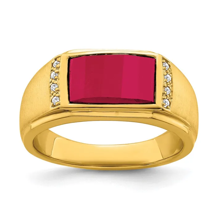 Rings Goldia 14K Yellow Gold Created Ruby and Real Diamond Mens Ring