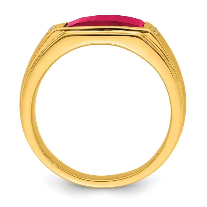 Rings Goldia 14K Yellow Gold Created Ruby and Real Diamond Mens Ring