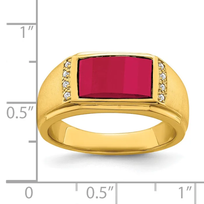 Rings Goldia 14K Yellow Gold Created Ruby and Real Diamond Mens Ring