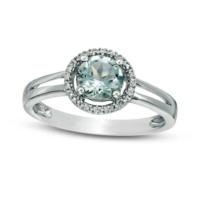 Rings Goldia 57mm Aquamarine and Natural Diamond Accent Frame Split Shank Ring in Sterling Silver Rings Goldia 57mm Aquamarine and Natural Diamond Accent Frame Split Shank Ring in Sterling Silver