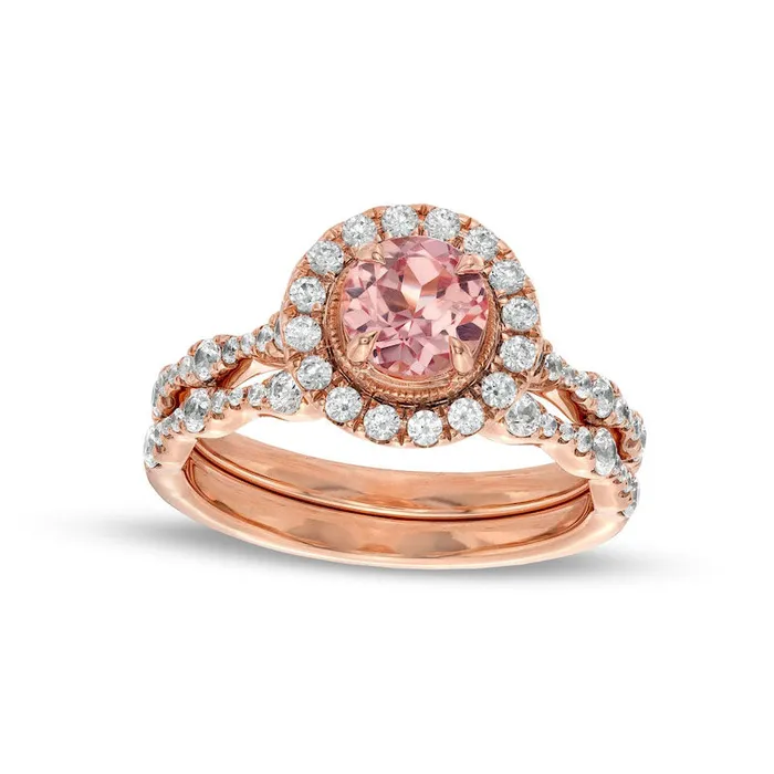 Rings Goldia 60mm Morganite and 075 CT TW Natural Diamond Frame Scallop Shank Antique VintageStyle Bridal Engagement Ring Set in Solid 10K Rose Gold Rings Goldia 60mm Morganite and 075 CT TW Natural Diamond Frame Scallop Shank Antique VintageStyle Bridal Engagement Ring Set in Solid 10K Rose Gold
