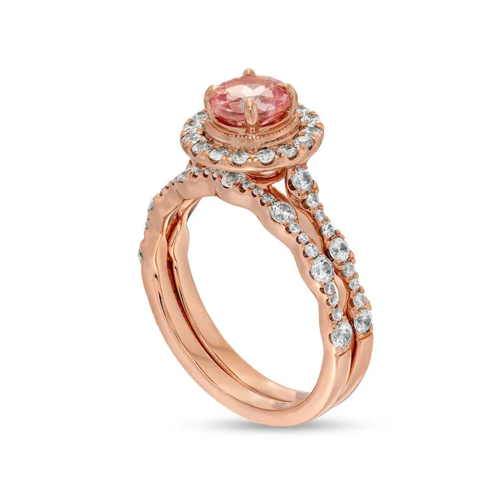 Rings Goldia 60mm Morganite and 075 CT TW Natural Diamond Frame Scallop Shank Antique VintageStyle Bridal Engagement Ring Set in Solid 10K Rose Gold Rings Goldia 60mm Morganite and 075 CT TW Natural Diamond Frame Scallop Shank Antique VintageStyle Bridal Engagement Ring Set in Solid 10K Rose Gold
