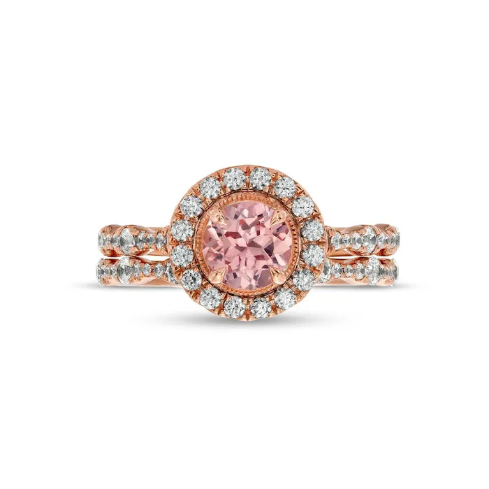 Rings Goldia 60mm Morganite and 075 CT TW Natural Diamond Frame Scallop Shank Antique VintageStyle Bridal Engagement Ring Set in Solid 10K Rose Gold Rings Goldia 60mm Morganite and 075 CT TW Natural Diamond Frame Scallop Shank Antique VintageStyle Bridal Engagement Ring Set in Solid 10K Rose Gold