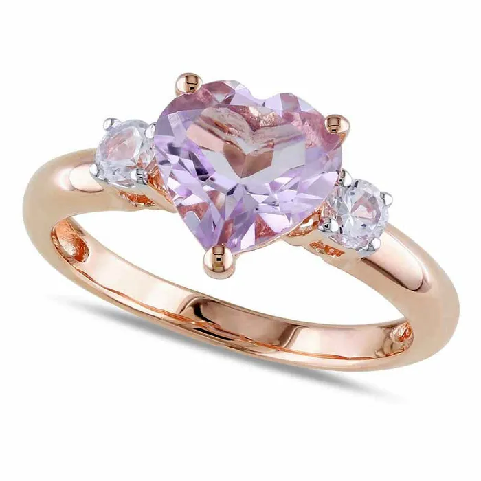Rings Goldia 80mm HeartShaped Rose de France Amethyst and LabCreated White Sapphire Ring in Sterling Silver with Rose Rhodium Rings Goldia 80mm HeartShaped Rose de France Amethyst and LabCreated White Sapphire Ring in Sterling Silver with Rose Rhodium