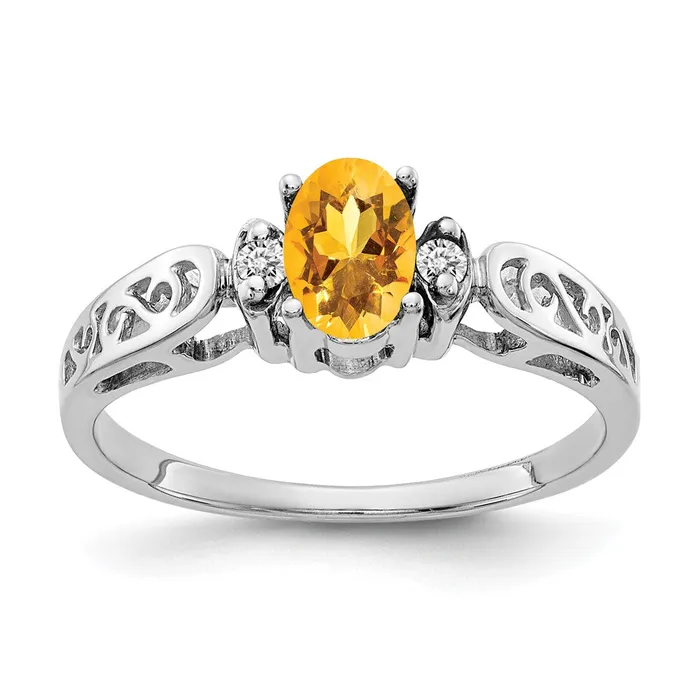 Rings Goldiacom 14k White Gold 6x4mm Oval Citrine Checker A Real Diamond ring