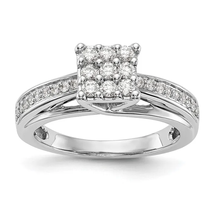 Rings Goldiacom 14K White Gold Complete Real Diamond Cluster Engagement Ring Rings Goldiacom 14K White Gold Complete Real Diamond Cluster Engagement Ring