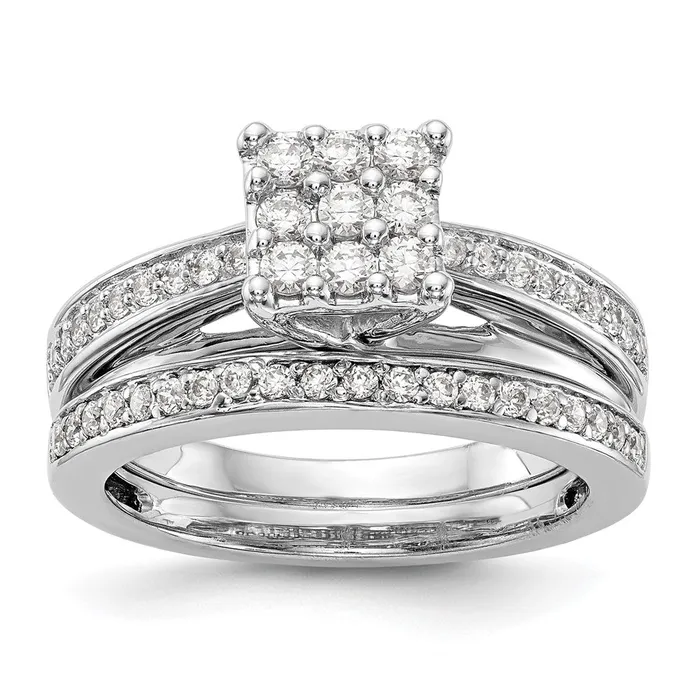 Rings Goldiacom 14K White Gold Complete Real Diamond Cluster Engagement Ring