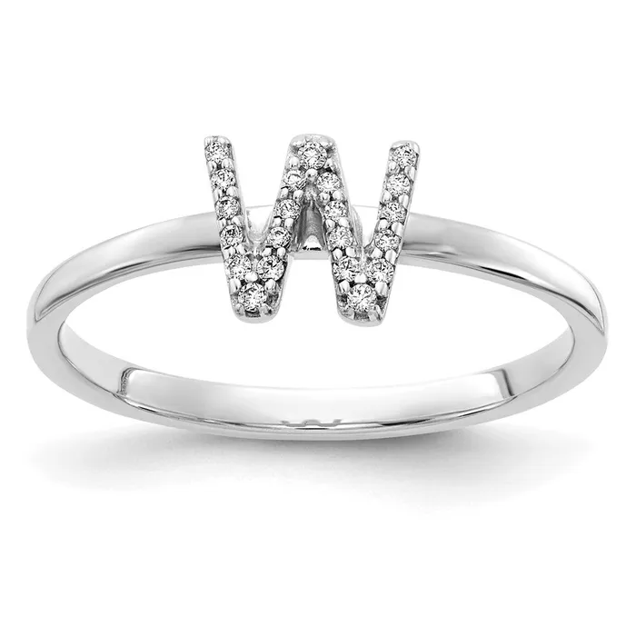 Rings Goldiacom 14k White Gold Real Diamond Initial W Ring