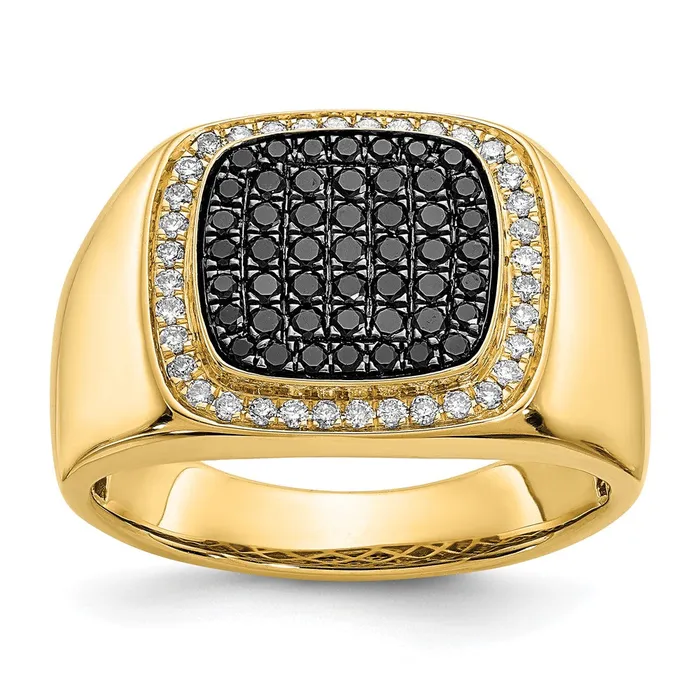 Rings Goldiacom 14K Yellow Gold Black and White Real Diamond Mens Ring Rings Goldiacom 14K Yellow Gold Black and White Real Diamond Mens Ring