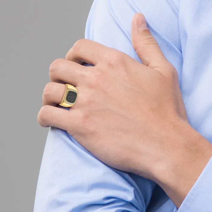 Rings Goldiacom 14K Yellow Gold Black and White Real Diamond Mens Ring