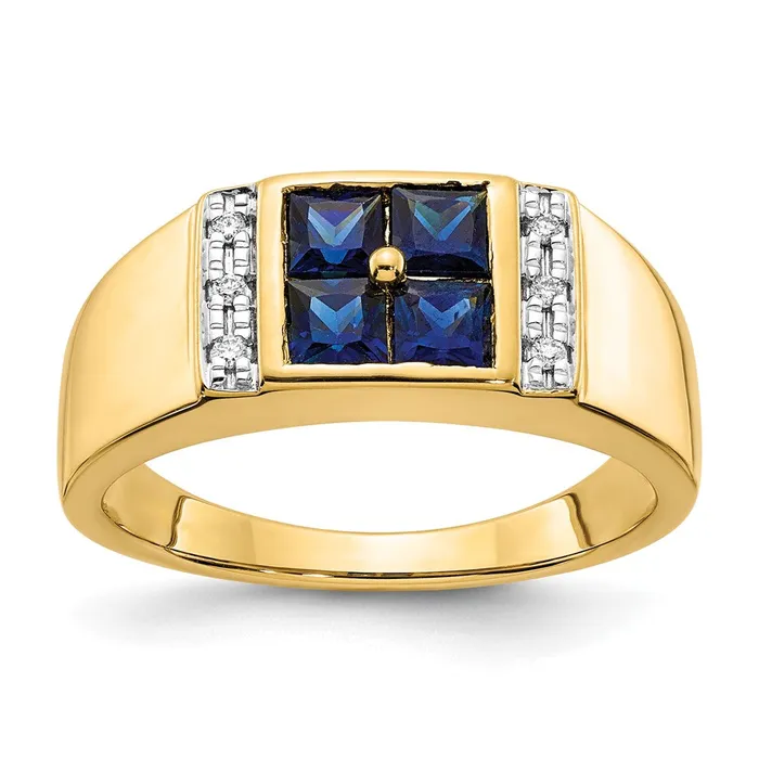 Rings Goldiacom 14K Yellow Gold Created Sapphire and Real Diamond Mens Ring Rings Goldiacom 14K Yellow Gold Created Sapphire and Real Diamond Mens Ring