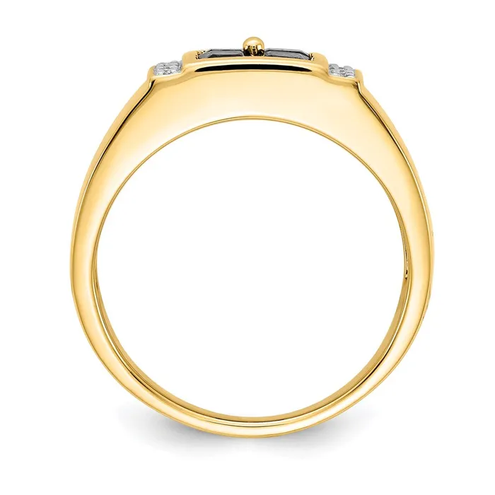 Rings Goldiacom 14K Yellow Gold Created Sapphire and Real Diamond Mens Ring