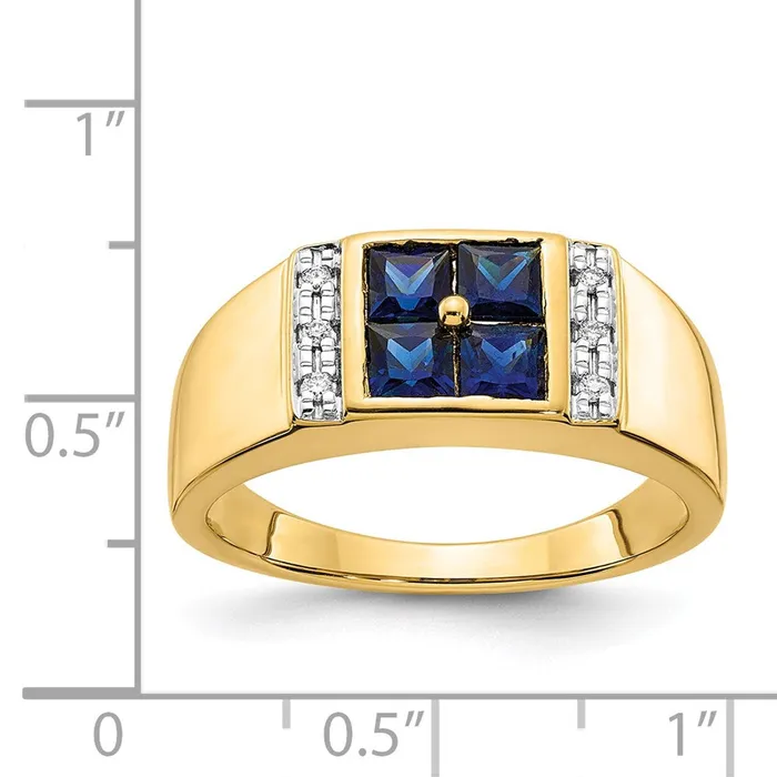 Rings Goldiacom 14K Yellow Gold Created Sapphire and Real Diamond Mens Ring