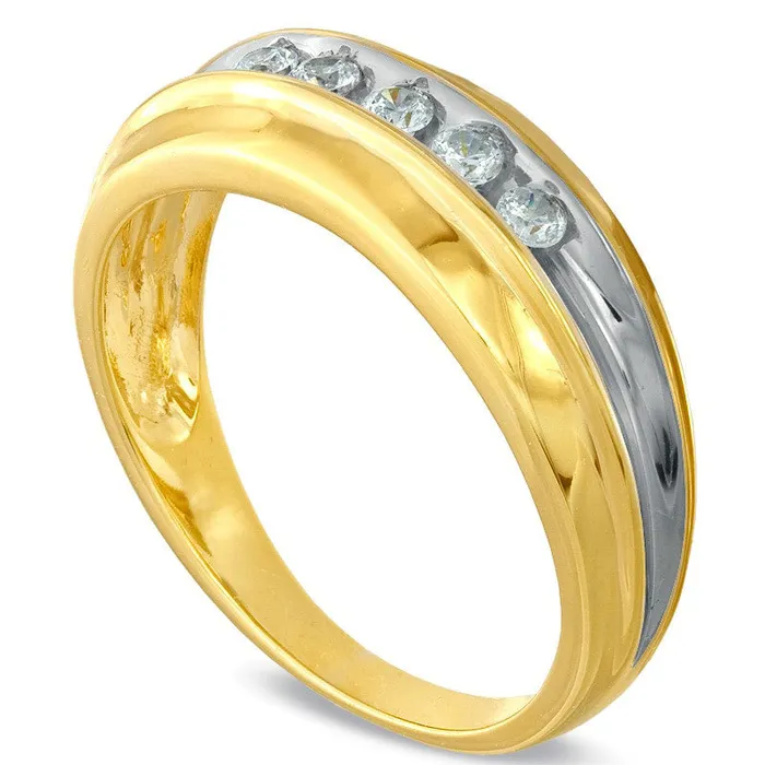 Rings Goldia Mens 025 CT TW Natural Diamond Five Stone Wedding Band in Solid 10K Yellow Gold Rings Goldia Mens 025 CT TW Natural Diamond Five Stone Wedding Band in Solid 10K Yellow Gold