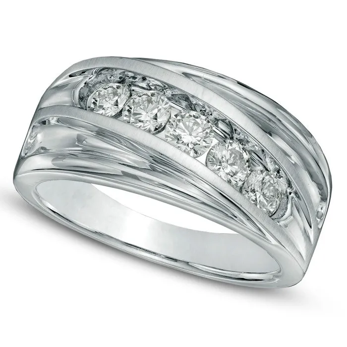 Rings Goldia Mens 10 CT TW Natural Diamond Five Stone Slant Wedding Band in Solid 14K White Gold Rings Goldia Mens 10 CT TW Natural Diamond Five Stone Slant Wedding Band in Solid 14K White Gold