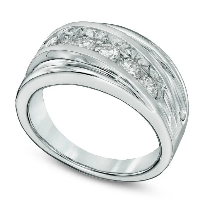 Rings Goldia Mens 10 CT TW Natural Diamond Five Stone Slant Wedding Band in Solid 14K White Gold Rings Goldia Mens 10 CT TW Natural Diamond Five Stone Slant Wedding Band in Solid 14K White Gold