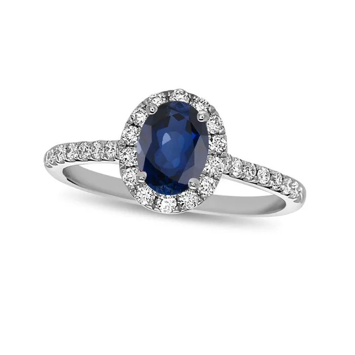 Rings Goldia Oval Blue Sapphire and 038 CT TW Natural Diamond Frame Engagement Ring in Solid 14K White Gold Rings Goldia Oval Blue Sapphire and 038 CT TW Natural Diamond Frame Engagement Ring in Solid 14K White Gold