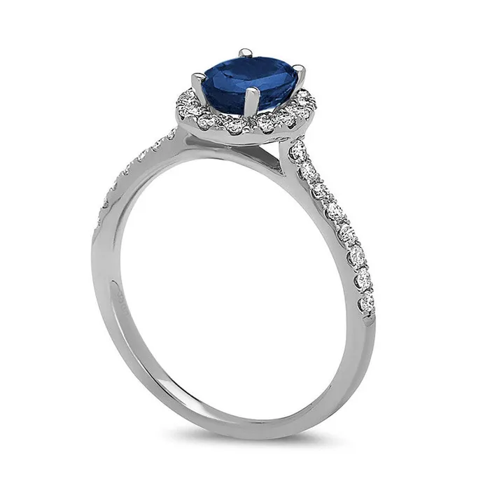 Rings Goldia Oval Blue Sapphire and 038 CT TW Natural Diamond Frame Engagement Ring in Solid 14K White Gold Rings Goldia Oval Blue Sapphire and 038 CT TW Natural Diamond Frame Engagement Ring in Solid 14K White Gold