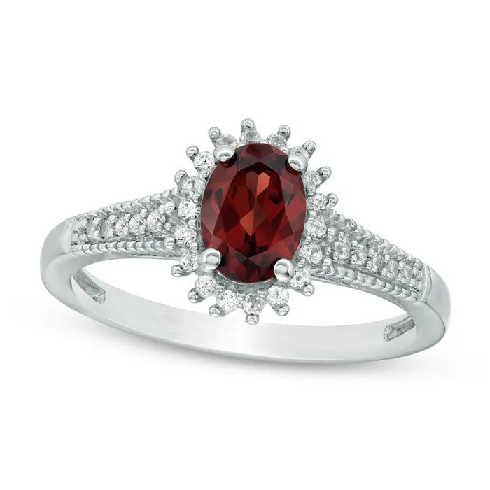 Rings Goldia Oval Garnet and LabCreated White Sapphire Starburst Frame Antique VintageStyle Ring in Sterling Silver Rings Goldia Oval Garnet and LabCreated White Sapphire Starburst Frame Antique VintageStyle Ring in Sterling Silver