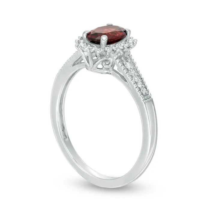 Rings Goldia Oval Garnet and LabCreated White Sapphire Starburst Frame Antique VintageStyle Ring in Sterling Silver Rings Goldia Oval Garnet and LabCreated White Sapphire Starburst Frame Antique VintageStyle Ring in Sterling Silver