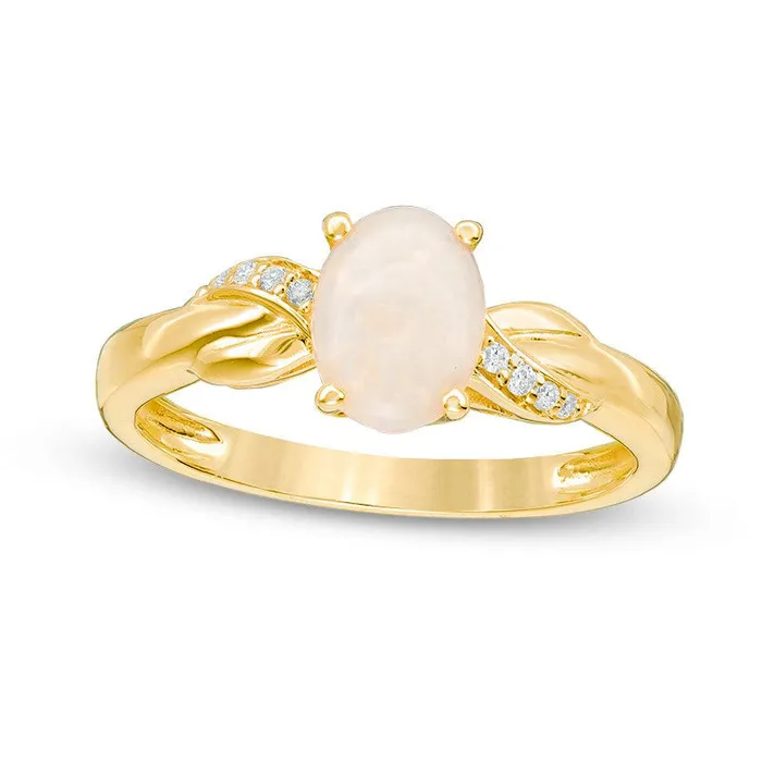 Rings Goldia Oval Opal and Natural Diamond Accent Twist Ring in Solid 10K Rose Gold Rings Goldia Oval Opal and Natural Diamond Accent Twist Ring in Solid 10K Rose Gold