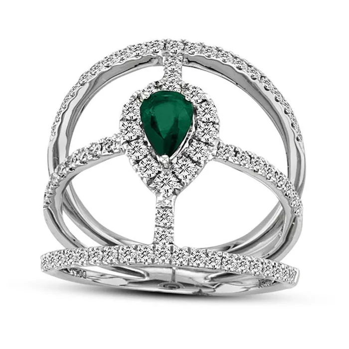 Rings Goldia PearShaped Emerald and 075 CT TW Natural Diamond Split Shank Orbit Ring in Solid 18K White Gold Rings Goldia PearShaped Emerald and 075 CT TW Natural Diamond Split Shank Orbit Ring in Solid 18K White Gold