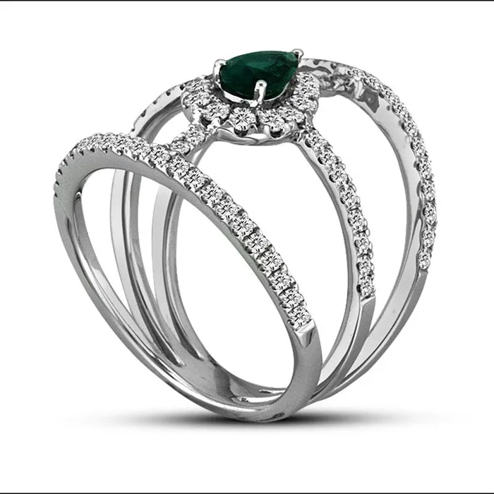 Rings Goldia PearShaped Emerald and 075 CT TW Natural Diamond Split Shank Orbit Ring in Solid 18K White Gold Rings Goldia PearShaped Emerald and 075 CT TW Natural Diamond Split Shank Orbit Ring in Solid 18K White Gold