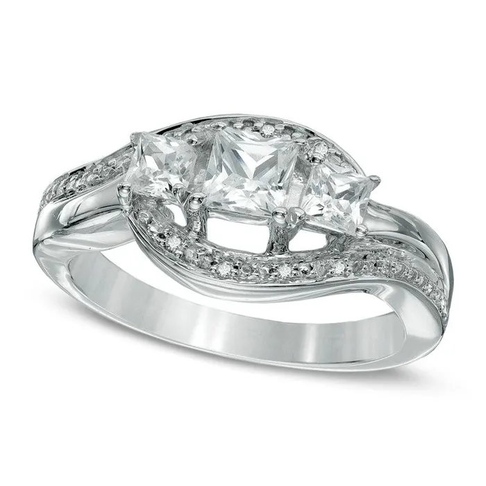 Rings Goldia PrincessCut LabCreated White Sapphire and Diamond Accent Three Stone Swirl Promise Ring in Sterling Silver Rings Goldia PrincessCut LabCreated White Sapphire and Diamond Accent Three Stone Swirl Promise Ring in Sterling Silver