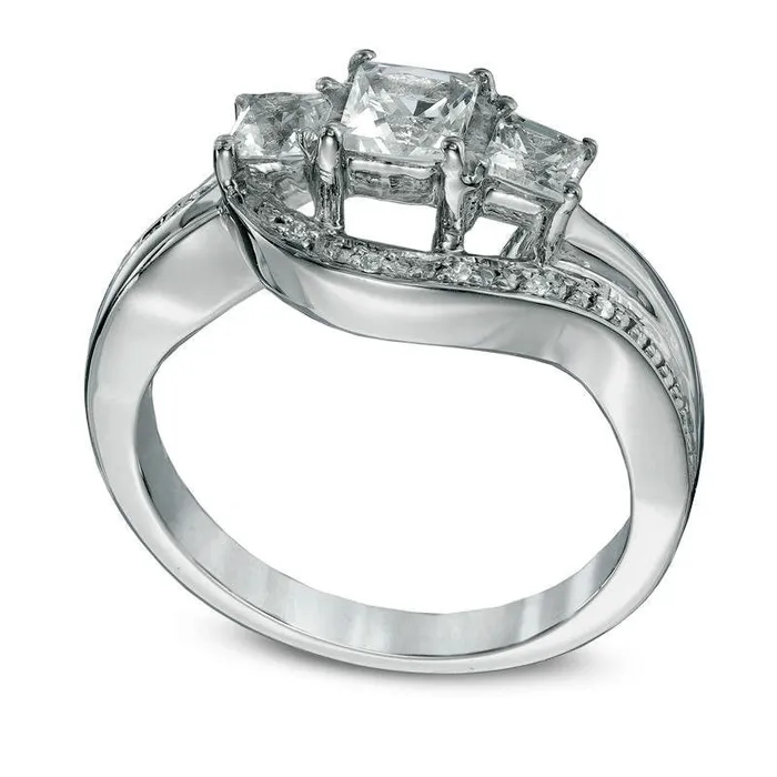 Rings Goldia PrincessCut LabCreated White Sapphire and Diamond Accent Three Stone Swirl Promise Ring in Sterling Silver Rings Goldia PrincessCut LabCreated White Sapphire and Diamond Accent Three Stone Swirl Promise Ring in Sterling Silver