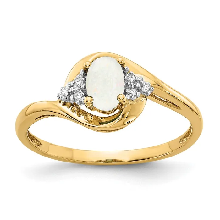 Rings Goldia Solid 14k Yellow Gold Simulated Opal and CZ Ring
