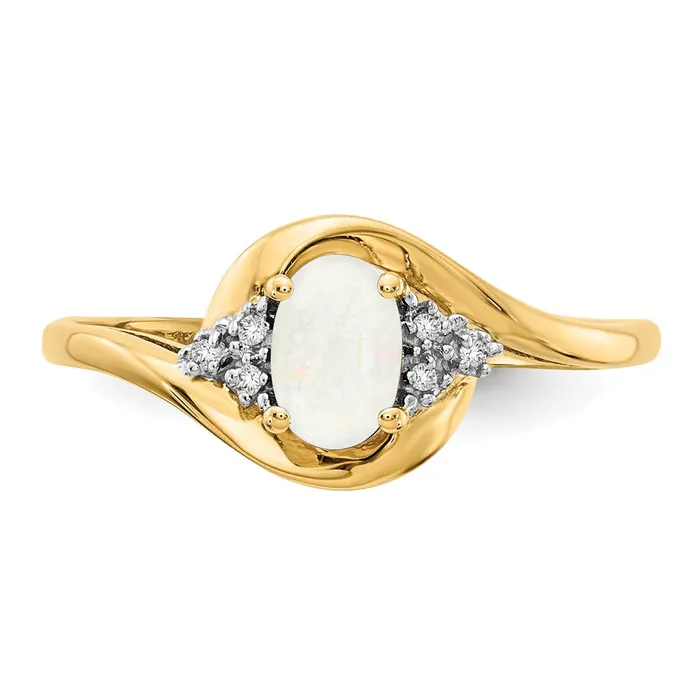 Rings Goldia Solid 14k Yellow Gold Simulated Opal and CZ Ring