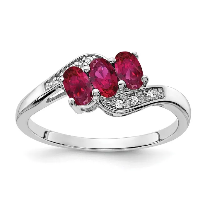 Rings Goldia Sterling Silver Created Ruby and Diamond Ring