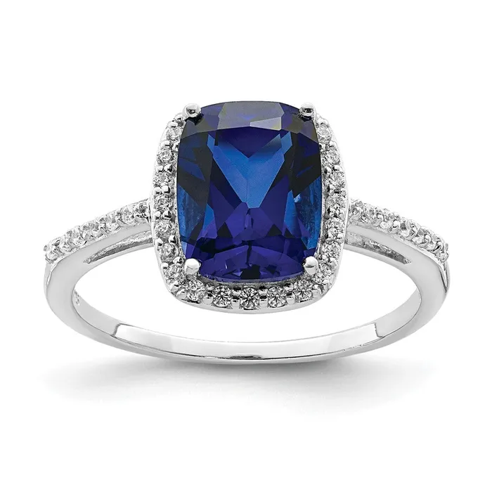 Rings Goldia Sterling Silver Rhodiumplated Created Blue Sapphire and CZ Ring