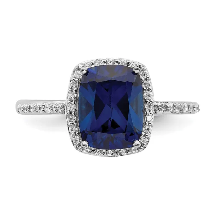 Rings Goldia Sterling Silver Rhodiumplated Created Blue Sapphire and CZ Ring