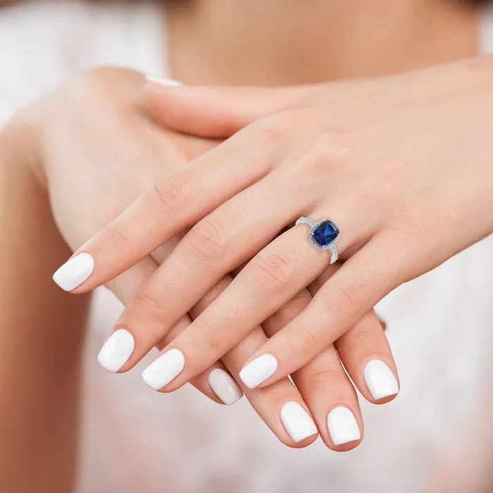 Rings Goldia Sterling Silver Rhodiumplated Created Blue Sapphire and CZ Ring