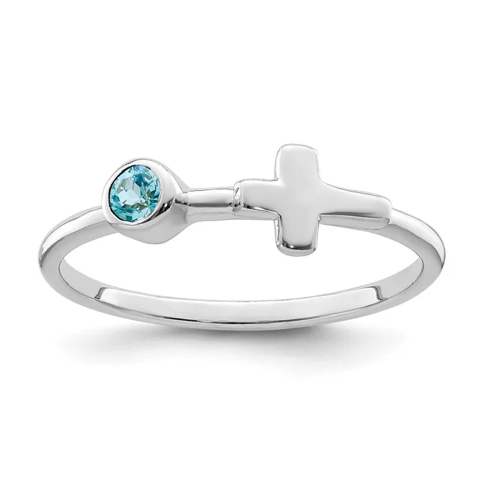Rings Goldia Sterling Silver Rhodiumplated Polished Cross LS Blue Topaz Ring Rings Goldia Sterling Silver Rhodiumplated Polished Cross LS Blue Topaz Ring