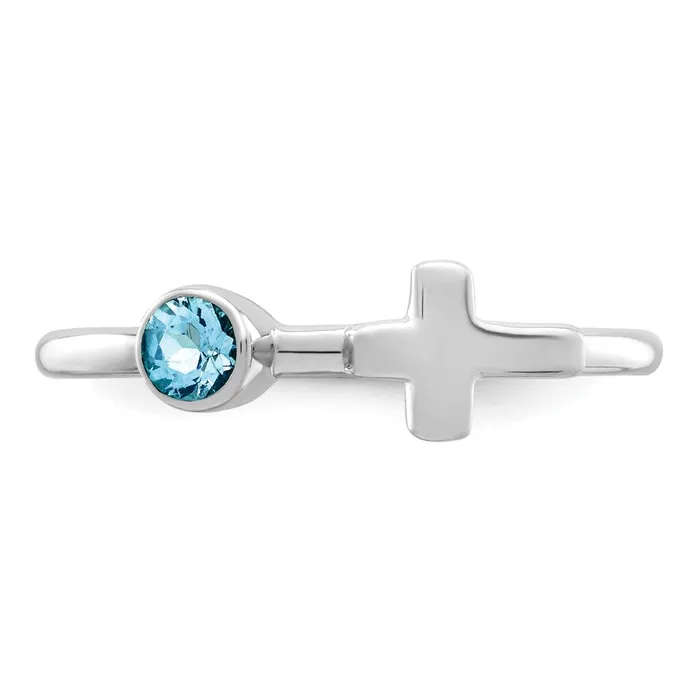 Rings Goldia Sterling Silver Rhodiumplated Polished Cross LS Blue Topaz Ring