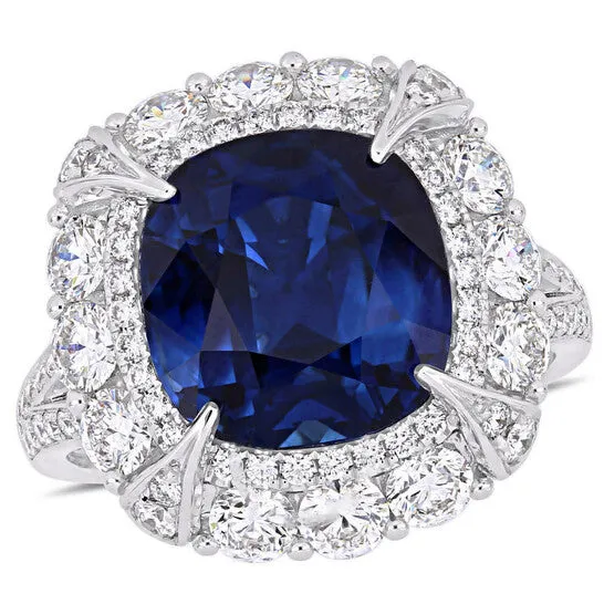 Rings JMS always Original Amour 7 110 CT TGW CushionCut Sapphire 1 34 CT TW Diamond Halo Cocktail Ring in 14k White Gold Rings JMS always Original Amour 7 110 CT TGW CushionCut Sapphire 1 34 CT TW Diamond Halo Cocktail Ring in 14k White Gold