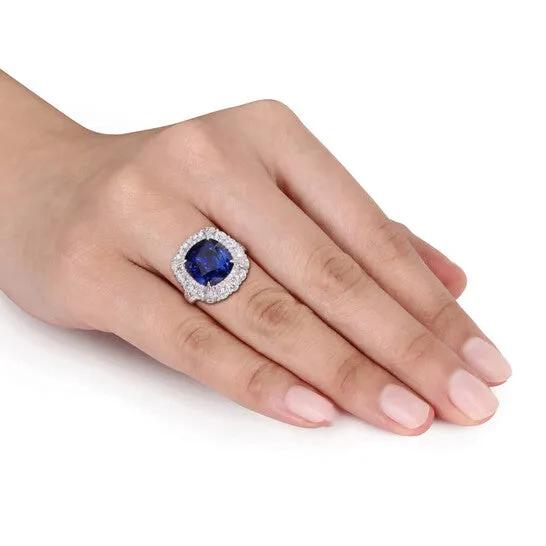 Rings JMS always Original Amour 7 110 CT TGW CushionCut Sapphire 1 34 CT TW Diamond Halo Cocktail Ring in 14k White Gold Rings JMS always Original Amour 7 110 CT TGW CushionCut Sapphire 1 34 CT TW Diamond Halo Cocktail Ring in 14k White Gold